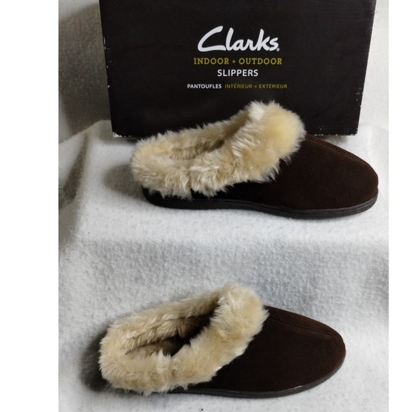 Clarks Melissa Women's Brown Faux Fur Indoor Outdoor Slippers Size 8 - Picture 2 of 13